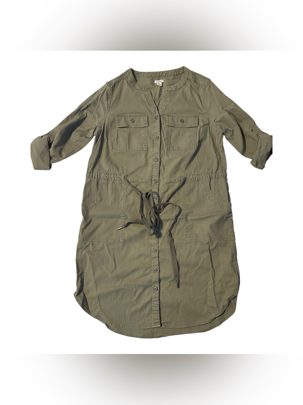 L.L.Bean Olive Utility Shirt dress midi, size M , for womens , so cute ,